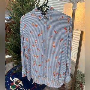 ZARA Graphic Goldfish Button-down Blouse